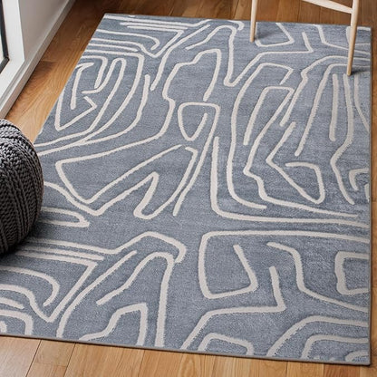 JONATHAN Y Graphic Lines High-Low Indoor Area Rug 3X5 Blue/White, Alcina Modern Scandinavian for Living Room, Bedroom, Kitchen, Easy-Cleaning, High Traffic, Pet-Friendly, Non-Shedding SND102D-3