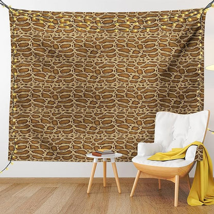 Lunarable Reptile Tapestry, Python Snakeskin Pattern Geometrical Borders Composition Animal Hide Print, Fabric Wall Hanging Decor for Bedroom Living Room Dorm, 45" X 30", Caramel Pale Brown