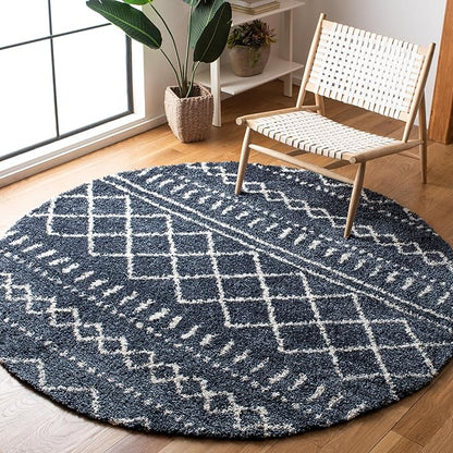 SAFAVIEH Arizona Shag Collection Area Rug - 6' x 8' Oval, Slate Blue & Ivory, Non-Shedding & Easy Cleaning, Plush Thick Pile, Ideal for Living Room, Bedroom, Dining Space (ASG741L)