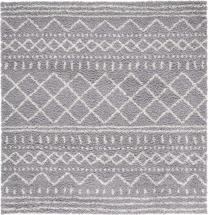SAFAVIEH Arizona Shag Collection Area Rug - 8' Square, Grey & Ivory, Moroccan Design, Non-Shedding & Easy Care, 1.6-inch Thick Ideal for High Traffic Areas in Living Room, Bedroom (ASG741G)
