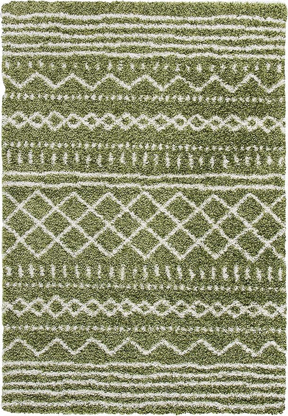 SAFAVIEH Arizona Shag Collection Accent Rug - 3'2" x 5', Green & Ivory, Moroccan Design, Non-Shedding & Easy Care, 1.6-inch Thick Ideal for High Traffic Areas in Foyer, Living Room, Bedroom (ASG741X)