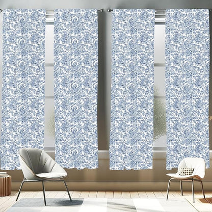 Ambesonne Rose Window Curtains Pack of 2, Vintage Design of Monochromatic Flowers with Leaves Drawing, Lightweight Set with Rod Pocket, 4 Panels of - 28" x 84", Pale Blue