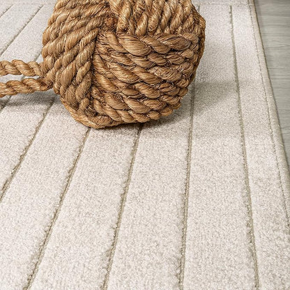 Eyely NCS101A-7R Scandinavian Odense Minimalist Angle Geometric Indoor Rug, Pet Friendly, Non-Shedding, Stain Resistant, Easy-Cleaning, Ivory/Cream, 7' Round, Indoor/Outdoor, Area Rug