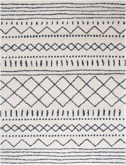 SAFAVIEH Area Rug 8x10 - Arizona Shag Collection - Large - Ivory & Slate, Moroccan Design, Non-Shedding & Easy Cleaning, Ultra Plush Thick Pile, Ideal for Living Room, Bedroom, Dining Space (ASG741M)