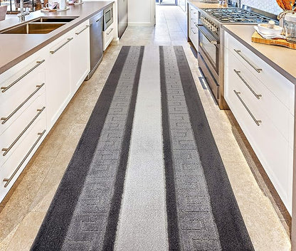 Custom Length Cut to Size Ancient Latin Hellenic Motif Carpet Runner Rug for Hallways, Non Slip Rubber Backed, 31 inch Wide X Customized Length, Greek Key Grey, 31 inch X 21 feet