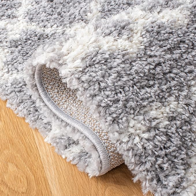 SAFAVIEH Arizona Shag Collection X-Large Area Rug - 11' x 15', Grey & Ivory, Moroccan Design, Non-Shedding, 1.6-inch Thick, Ideal for High Traffic Areas in Living Room, Bedroom (ASG741G-1115)
