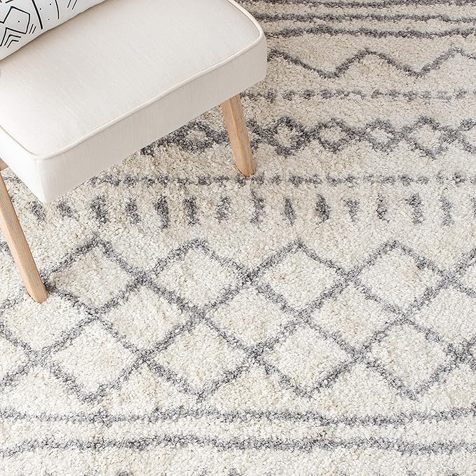 SAFAVIEH Arizona Shag Collection Runner Rug - 2'3" x 12', Ivory & Grey, Moroccan Design, Non-Shedding & Easy Care, 1.6-inch Thick Ideal for High Traffic Areas in Living Room, Bedroom (ASG741F)