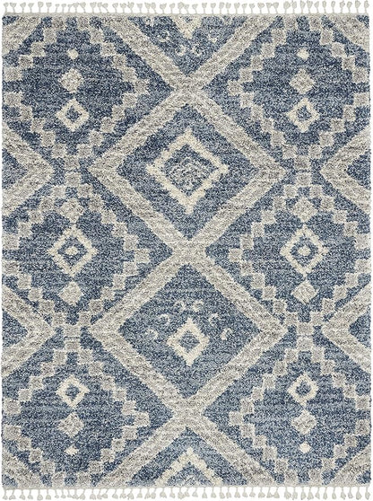 Nourison Home Scandinavian Shag Denim Blue 7'10" x 10'6" Area Rug, Easy Clean, Non Shedding, Bed Room, Living Room, Dining Room, Kitchen (8x11)