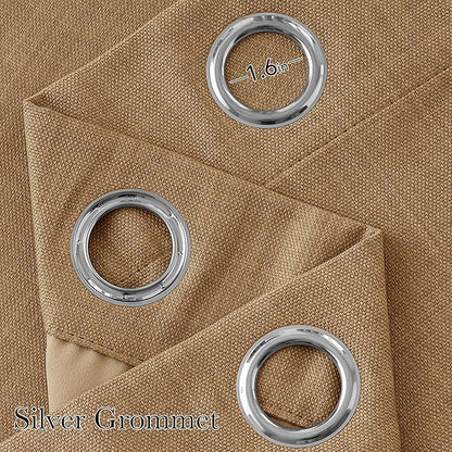 NICETOWN Faux Linen Caramel Blackout Curtains 84 inches Long for Living Room - Privacy Panels for Bedroom, Modern Farmhouse Style Easy Care Grommet Top, 2 Panels, W52 by L84