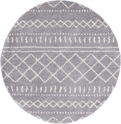 SAFAVIEH Arizona Shag Collection 6'7" Round Grey/Ivory ASG741G Moroccan Non-Shedding Entryway Foyer Living Room Bedroom Kitchen 1.2-inch Thick Area Rug