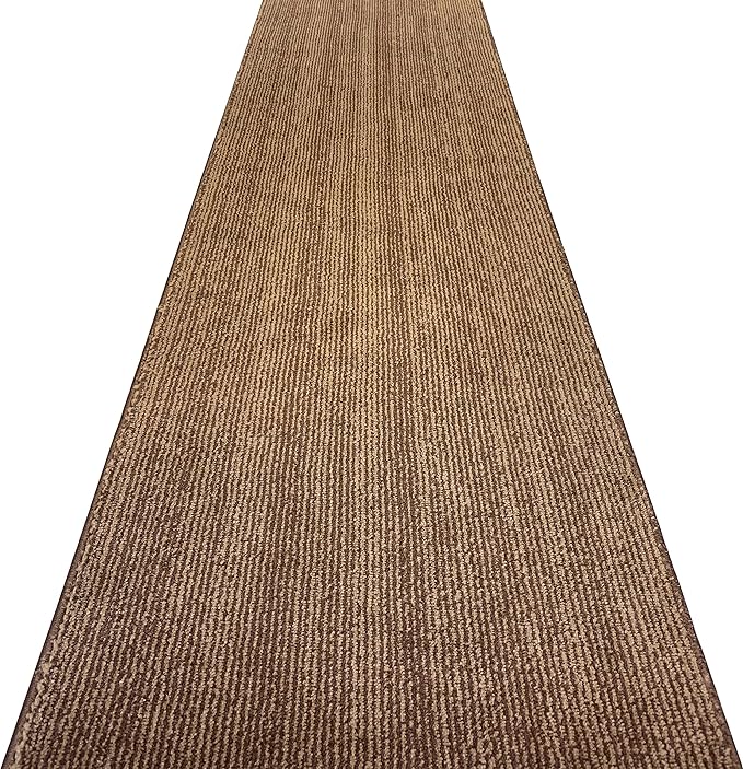 Custom Length Cut to Size Wide Width Carpet Runner Rug for Hallways, Slip Resistant Latex Rubber Backed, 31 inch Wide X Customized Length, Stripe Brown, 31 inch X 5 feet