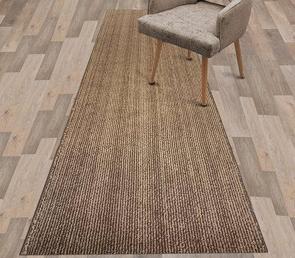 Custom Length Cut to Size Wide Width Carpet Runner Rug for Hallways, Slip Resistant Latex Rubber Backed, 31 inch Wide X Customized Length, Stripe Brown, 31 inch X 30 feet