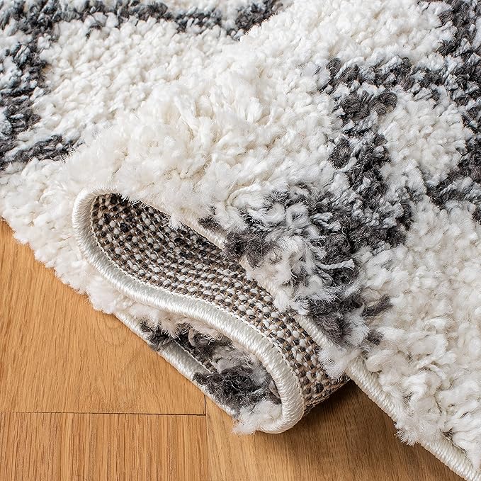 SAFAVIEH Arizona Shag Collection X-Large Area Rug - 11' x 15', Ivory & Black, Moroccan Design, Non-Shedding & Easy Care, 1.6-inch Thick Ideal for High Traffic Areas in Living Room, Bedroom (ASG741Z)
