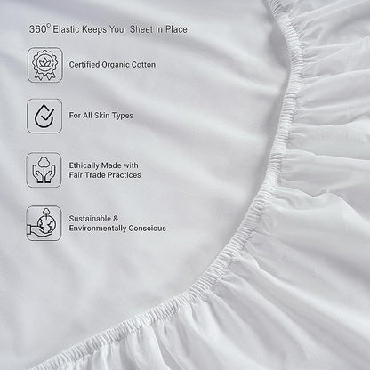 LANE LINEN 100% Organic Cotton Pure White Full Sheets Set, 4-Piece Pure Organic Cotton Long Staple Percale Weave Ultra Soft Best Bedding Sheets for Bed, Breathable, 15" Deep Pocket - White (2 Pack)