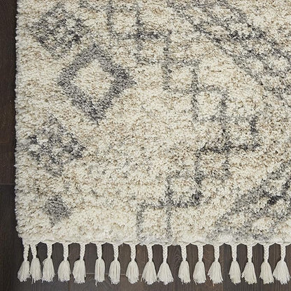 Nourison Home Scandinavian Shag Ivory/Grey 5'3" x 7'9" Area Rug, Easy Clean, Non Shedding, Bed Room, Living Room, Dining Room, Kitchen (5x8)