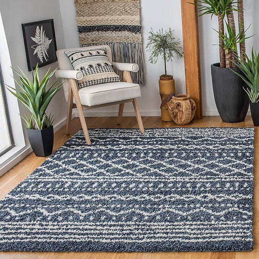 SAFAVIEH Arizona Shag Collection Accent Rug - 4' x 6', Slate Blue & Ivory, Design, Non-Shedding & Easy Care, 1.6-inch Thick Ideal for High Traffic Areas in Entryway, Living Room, Bedroom (ASG741L)