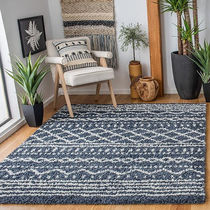 SAFAVIEH Arizona Shag Collection Area Rug - 6'7" x 9'2", Slate Blue & Ivory, Moroccan Design, Non-Shedding & Easy Care, 1.6-inch Thick Ideal for High Traffic Areas in Living Room, Bedroom (ASG741L)