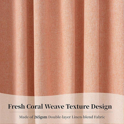 KangBang Coral Blackout Curtains 9FT Long Hook Belt Rod Pocket Black Out Linen Curtains Pinch Pleated Drapes for Cottage High Ceiling, Natural Drapes with Hooks for Track, 52x108, 2 Panels