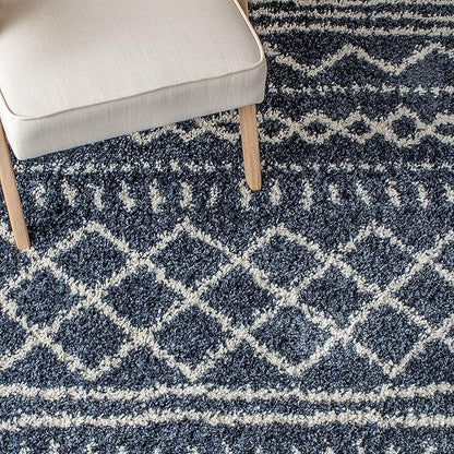 SAFAVIEH Arizona Shag Collection Area Rug - 6'7" Square, Slate Blue & Ivory, Moroccan Design, Non-Shedding & Easy Care, 1.6-inch Thick Ideal for High Traffic Areas in Living Room, Bedroom (ASG741L)