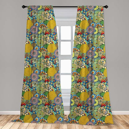 Ambesonne Garden Art Window Curtains, Whimsical Florist Pattern with Doodle Funny Plants Rich Summer Nature, Lightweight Decor 2-Panel Set with Rod Pocket, Pair of - 28" x 95", Multicolor