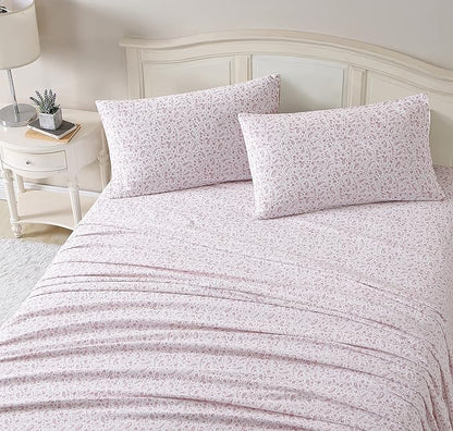 Laura Ashley - Flannel Sheets Queen Size, Anti-Pilling & Wrinkle Resistant Cotton, Touchably Soft for All-Season Comfort - Bed Sheets with Matching Pillowcases & Fitted Sheet (Paisley Prance Pink)