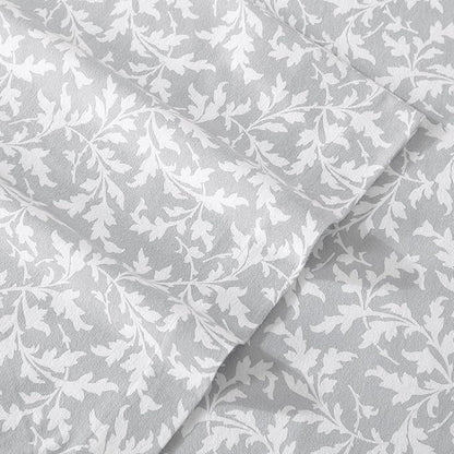 Laura Ashley - Flannel Sheets King Size, Anti-Pilling & Wrinkle Resistant Cotton, Touchably Soft for All-Season Comfort - Bed Sheets with Matching Pillowcases & Fitted Sheet (Crestwood Pastel Grey)