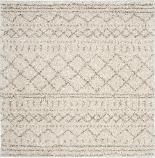 SAFAVIEH Arizona Shag Collection Area Rug - 11' Square, Ivory & Beige, Moroccan Design, Non-Shedding & Easy Care, 1.6-inch Thick Ideal for High Traffic Areas in Living Room, Bedroom (ASG741A)
