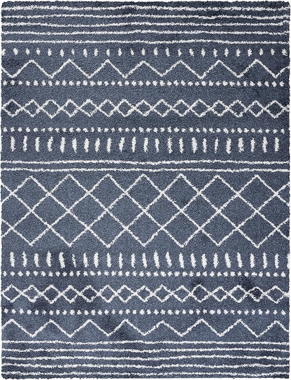 SAFAVIEH Arizona Shag Collection Area Rug - 10' x 14', Slate Blue & Ivory, Moroccan Design, Non-Shedding, 1.6-inch Thick, Ideal for High Traffic Areas in Living Room, Bedroom (ASG741L-10)