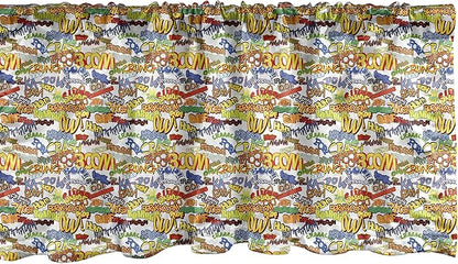 Lunarable Superhero Window Valance, Retro Comic Book Expressions Humor Cartoon Scream Crash Pow Vintage Design, Curtain Valance for Kitchen Bedroom Decor with Rod Pocket, 54" X 18", Red Yellow