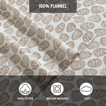 Eddie Bauer - Twin Sheets, Cotton Flannel Bedding Set, Brushed For Extra Softness, Cozy Home Decor (Little Creek Pine Cone Beige, Twin)