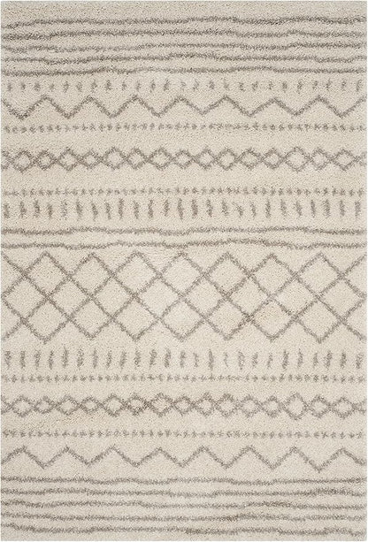 SAFAVIEH Arizona Shag Collection Accent Rug - 4' x 6', Ivory & Beige, Moroccan Design, Non-Shedding & Easy Care, 1.6-inch Thick Ideal for High Traffic Areas in Entryway, Living Room, Bedroom (ASG741A)