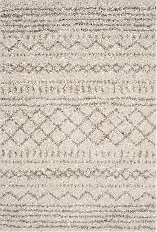 SAFAVIEH Arizona Shag Collection Accent Rug - 4' x 6', Ivory & Beige, Moroccan Design, Non-Shedding & Easy Care, 1.6-inch Thick Ideal for High Traffic Areas in Entryway, Living Room, Bedroom (ASG741A)