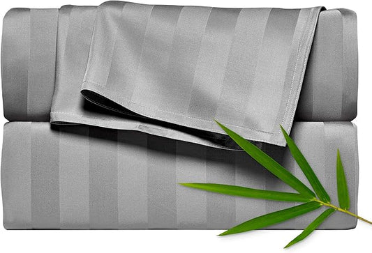 Split King Sheets by Pure Bamboo, Genuine 100% Organic Viscose Derived from Bamboo Bed Sheet Set, Soft & Cooling, Double Stitching *Not for Split Top (Split King, Jacquard Stone)