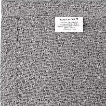 COTTON CRAFT Soft Cotton Thermal Blanket - Plush Herringbone Twill - All Season Luxurious Breathable Skin Friendly Lightweight Cooling Throw Blanket - Sofa Couch Travel Camping Dorm - Full Queen Grey
