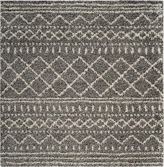 SAFAVIEH Arizona Shag Collection Area Rug - 10' Square, Charcoal/Beige, Geometric Design, Plush 1.6 Inch Thick Ideal for High Traffic Areas in Living Room, Bedroom, Dining (ASG741B)