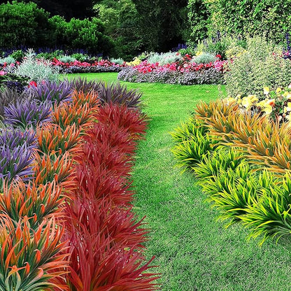 16 Pcs Artificial Outdoor Plants UV Resistant Tall Fake Grass Plants Bushes Faux Tropical Flowers Décor Fall Winter Summer Planters Patio Front Door Porch Plastic Greenery & Shrubs Decoration
