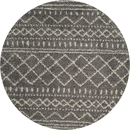 SAFAVIEH Arizona Shag Collection Area Rug - 10' Round, Charcoal/Beige, Geometric Design, Plush 1.6 Inch Thick Ideal for High Traffic Areas in Living Room, Bedroom, Dining (ASG741B)