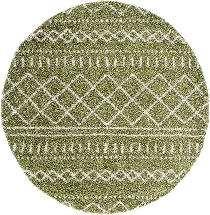 SAFAVIEH Arizona Shag Collection Area Rug - 3'2" Round, Green & Ivory, Moroccan Design, Non-Shedding & Easy Care, 1.6-inch Thick, Ideal for The Living Room, Dining, Bedroom (ASG741X)