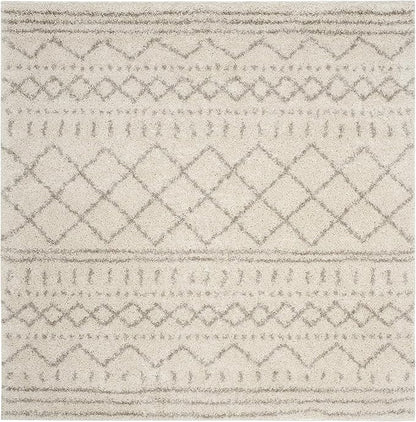 SAFAVIEH Arizona Shag Collection Area Rug - 8' Square, Ivory & Beige, Moroccan Design, Non-Shedding & Easy Care, 1.6-inch Thick Ideal for High Traffic Areas in Living Room, Bedroom (ASG741A)