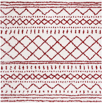 SAFAVIEH Arizona Shag Collection Area Rug - 6'7" Square, Ivory & Red, Moroccan Design, Non-Shedding & Easy Care, 1.6-inch Thick Ideal for High Traffic Areas in Living Room, Bedroom (ASG741P)