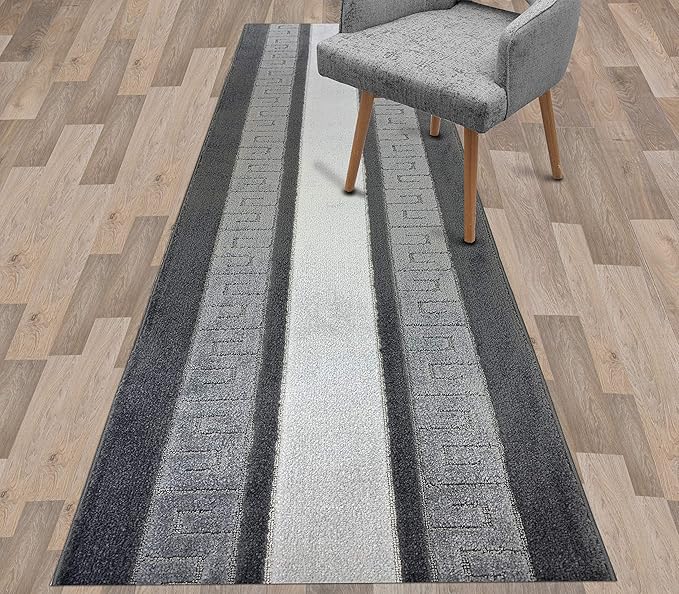Custom Length Cut to Size Ancient Latin Hellenic Motif Carpet Runner Rug for Hallways, Non Slip Rubber Backed, 31 inch Wide X Customized Length, Greek Key Grey, 31 inch X 11 feet