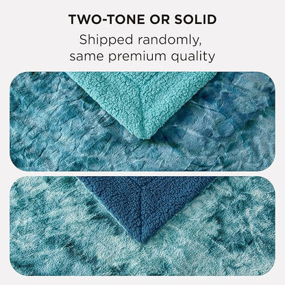 Bedsure GentleSoft Sherpa Fluffy Throw Blanket - Fleece Warm and Cozy Throw for Women Gift, Plush & Fuzzy Faux Fur Christmas Blanket for Couch, Sofa, Bed Decor, Tie Dye Design, Teal, 50x60 Inches