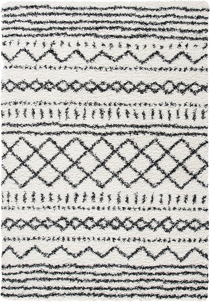 SAFAVIEH Arizona Shag Collection Accent Rug - 4' x 6', Ivory & Black, Moroccan Design, Non-Shedding & Easy Care, 1.6-inch Thick Ideal for High Traffic Areas in Entryway, Living Room, Bedroom (ASG741Z)