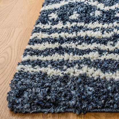 SAFAVIEH Arizona Shag Collection Runner Rug - 2'3" x 10' Runner, Slate Blue & Ivory, Moroccan Design, Non-Shedding, 1.6-inch Thick, Ideal for High Traffic Areas in Living Room, Bedroom (ASG741L-210)