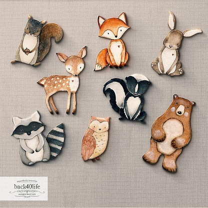 Back40Life Forest Critters Painted Wooden Animal Cutout Shapes (Medium + Stands (Bundle of 8))
