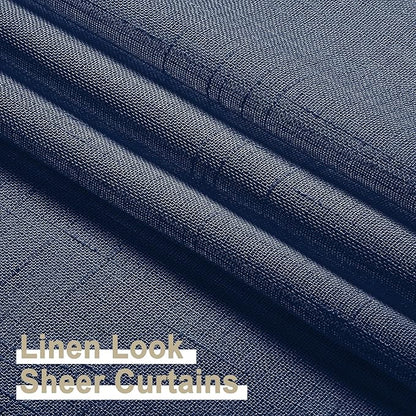 Aiyufeng Kirei Open Linen Weave Flax Textured Navy Blue Sheer Window Curtains 63 inches, Medium Long Privacy Semi-Transparent Sheer Panels for Farmhouse/Bedroom, 80" Wide Total 2 Panels, Dark Blue