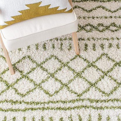 SAFAVIEH Arizona Shag Collection Runner Rug - 2'3" x 10', Ivory & Green, Moroccan Design, Non-Shedding & Easy Care, 1.6-inch Thick, Ideal for The Living Room, Bedroom, Dining Room (ASG741Y-210)