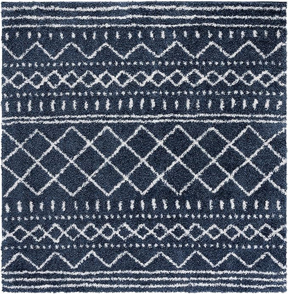 SAFAVIEH Arizona Shag Collection Area Rug - 3'2" Square, Slate Blue & Ivory, Moroccan Design, 1.6-inch Thick, Non-Shedding, Ideal for High Traffic Areas in Living Room, Bedroom, Dining (ASG741L-3SQ)