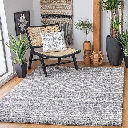 SAFAVIEH Arizona Shag Collection Area Rug - 5'1" x 7'6", Grey & Ivory, Moroccan Design, Non-Shedding & Easy Care, 1.6-inch Thick Ideal for High Traffic Areas in Living Room, Bedroom (ASG741G)