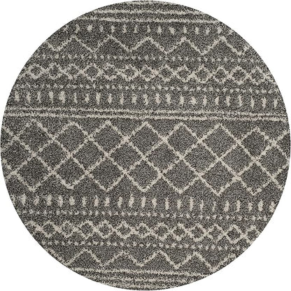 SAFAVIEH Arizona Shag Collection 5'1" Round Brown / Ivory ASG741B Moroccan Non-Shedding Living Room Bedroom Dining Room Entryway Plush 1.6-inch Thick Area Rug